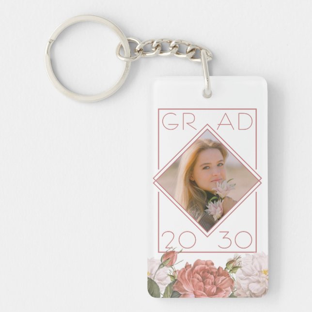 Custom Graduate Photo Keepsake Floral Key Ring (Front)