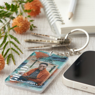 Custom Graduate Photo On Abstract Art Pattern Key Ring