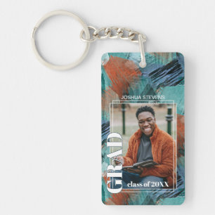 Custom Graduate Photo On Abstract Art Pattern Key Ring