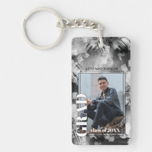 Custom Graduate Photo On Abstract Art Pattern Key Ring