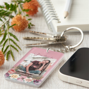 Custom Graduate Photo On Botanical Watercolour Art Key Ring