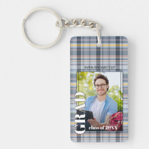 Custom Graduate Photo On Gingham Pattern Key Ring