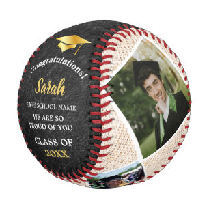 Custom Graduation 4 Photo Class Of 2025 Black Gold Baseball
