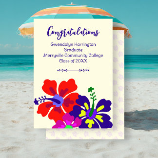 Custom Graduation Announcement Hibiscus Art Ecru
