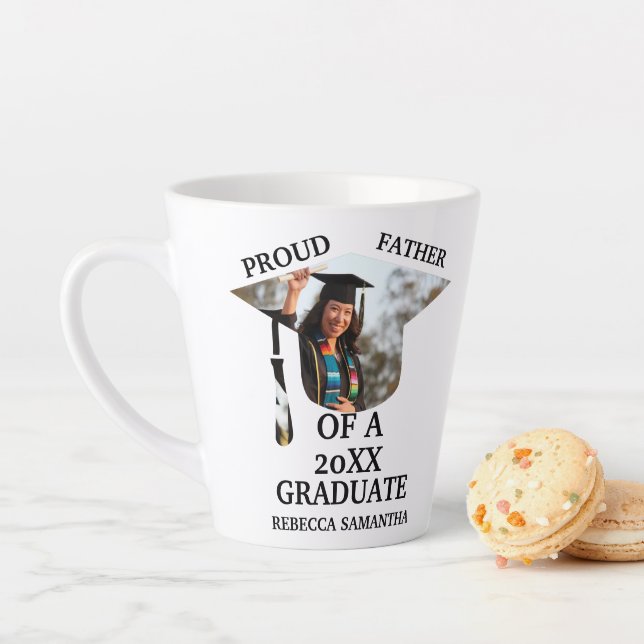 Custom Graduation cap tassel photo proud father Latte Mug (In Situ)