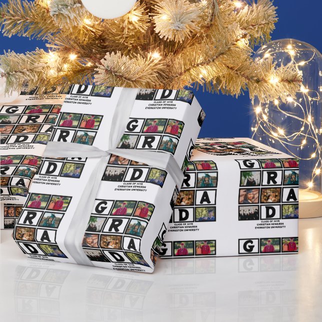 Custom Graduation Class Of Year 8 Photo Collage  Wrapping Paper (Holidays)