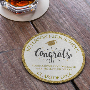 Custom Graduation Congrats Grad Gold Class of 20XX Round Paper Coaster