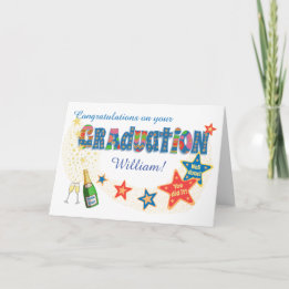 Custom Graduation Congrats Stars and  Champagne Card
