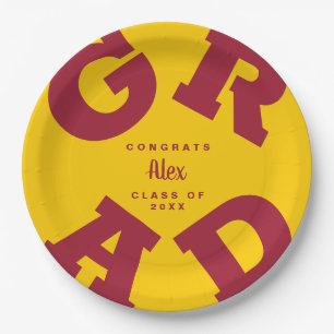 Custom Graduation Crimson and Yellow Gold Paper Plate