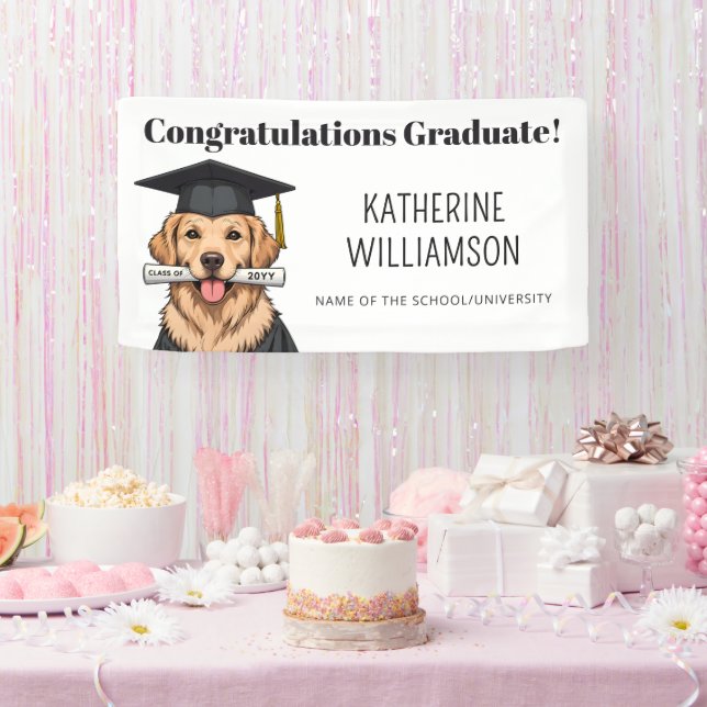 Custom Graduation Cute Golden Retriever Dog Banner (Party)