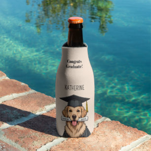 Custom Graduation Cute Golden Retriever Dog Bottle Cooler