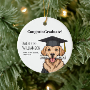 Custom Graduation Cute Golden Retriever Dog Ceramic Ornament