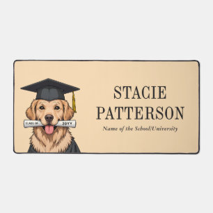 Custom Graduation Cute Golden Retriever Dog Desk Mat