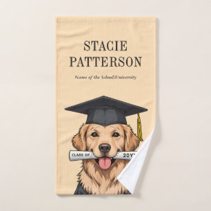 Custom Graduation Cute Golden Retriever Dog Hand Towel