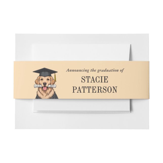 Custom Graduation Cute Golden Retriever Dog Invitation Belly Band (Front Example)
