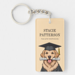 Custom Graduation Cute Golden Retriever Dog Key Ring