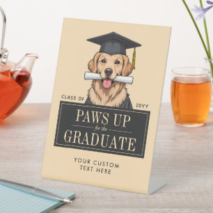 Custom Graduation Cute Golden Retriever Dog Pedestal Sign