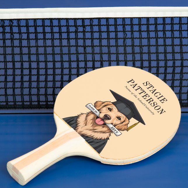 Custom Graduation Cute Golden Retriever Dog Ping Pong Paddle (Insitu)
