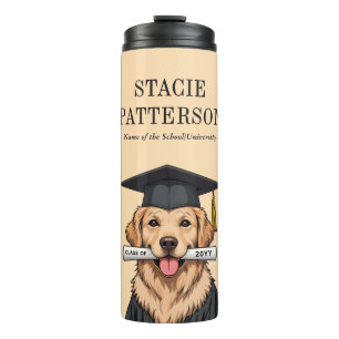 Custom Graduation Cute Golden Retriever Dog Thermal Tumbler