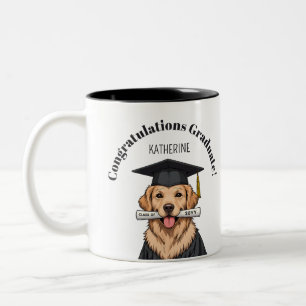 Custom Graduation Cute Golden Retriever Dog Two-Tone Coffee Mug