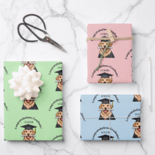 Custom Graduation Cute Golden Retriever Dog Wrapping Paper Sheet