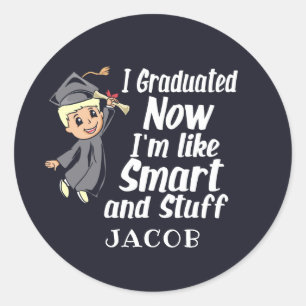 Custom Graduation Gag I Graduated Cartoon Name Classic Round Sticker