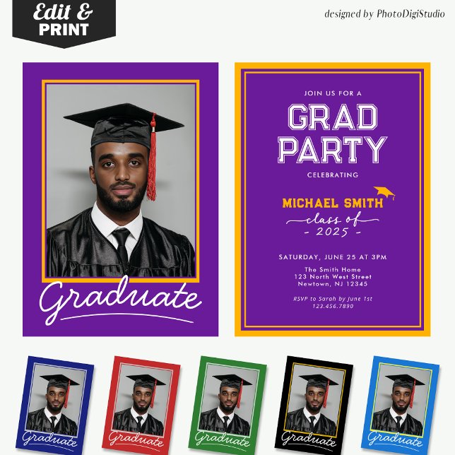 Custom Graduation Invitation Card | Classic Design (Custom Graduation Invitation Card | Purple and Gold Classic Design for Graduation Party and Ceremony)