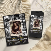 Custom Graduation Invite, Retro Photo Collage