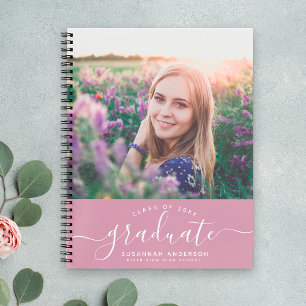 Custom Graduation Modern Chic Cassis Script Photo Notebook