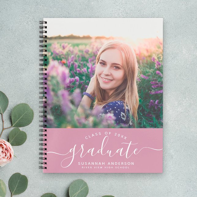 Custom Graduation Modern Chic Cassis Script Photo Notebook (Creator Uploaded)