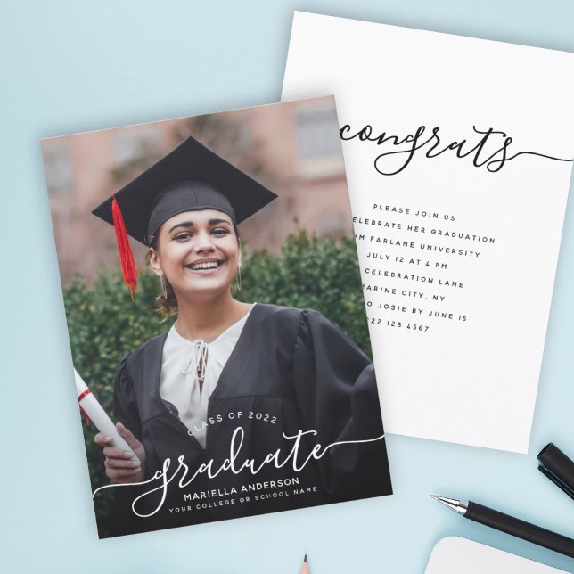 Custom Graduation Modern Elegant Script Photo Invi Invitation (Creator Uploaded)