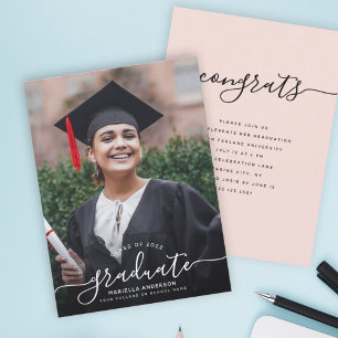 Custom Graduation Modern Elegant Script Photo Invitation