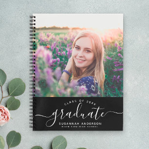 Custom Graduation Modern Elegant Script Photo  Notebook