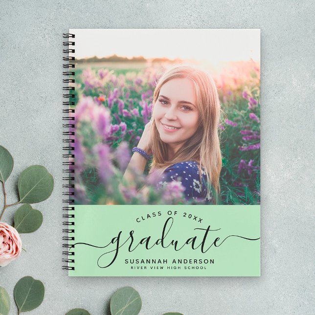 Custom Graduation Modern Mint Script Photo Guest Notebook (Creator Uploaded)