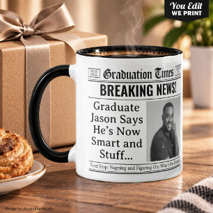 Custom Graduation Mug, Fun Personalised Newspaper Mug