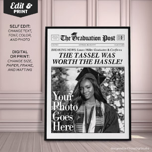 Custom Graduation Newspaper, Chic Graduation Party Poster