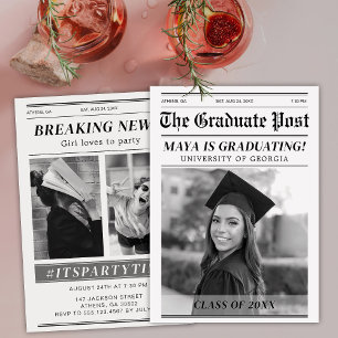 Custom Graduation Newspaper Cover Party Invitation