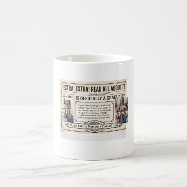 Custom Graduation Newspaper Mug Template | Extra E (Center)