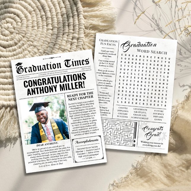 Custom Graduation Newspaper Unique Graduation Card (Custom Graduation Newspaper, Graduation Announcement Card)