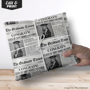 Custom Graduation Newspaper Wrap, Graduation News Wrapping Paper