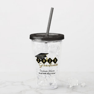 Custom Graduation Party Black Gold Acrylic Tumbler