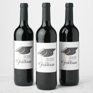 Custom Graduation Party Black Graduation Cap  Wine Label