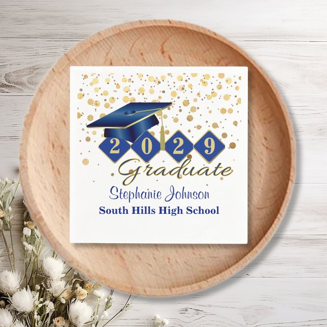 Custom Graduation Party Blue Gold Napkin (Custom Graduation Party Blue Gold Napkins)