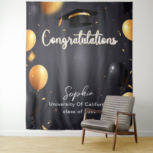 Custom Graduation Party Decor 2025, Party Backdrop Tapestry (In Situ)