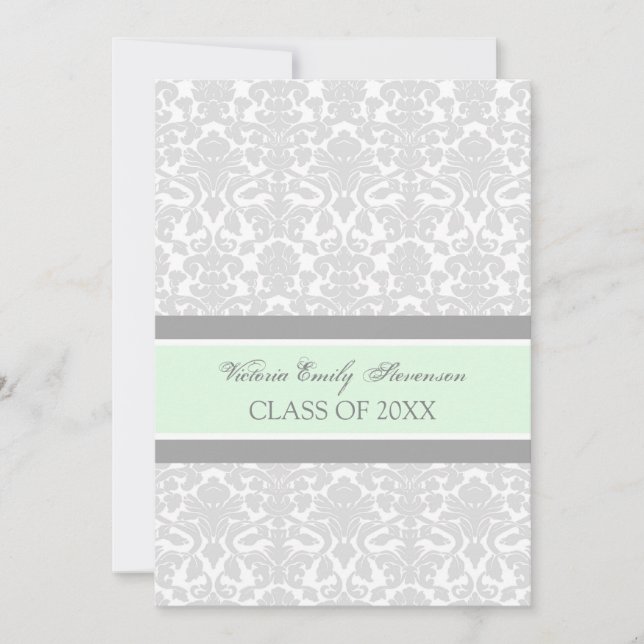 Custom Graduation Party Invitation Card Mint Grey (Front)