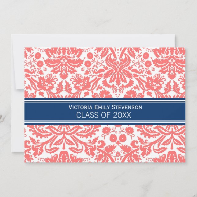 Custom Graduation Party Invitation Coral Blue (Front)