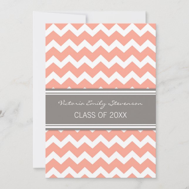 Custom Graduation Party Invitation Coral Chevron (Front)