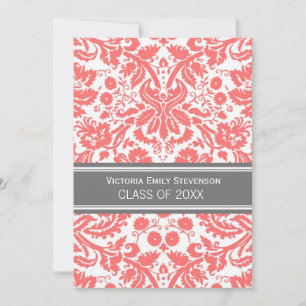 Custom Graduation Party Invitation Coral Grey