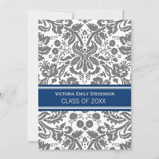Custom Graduation Party Invitation Grey Blue (Front)