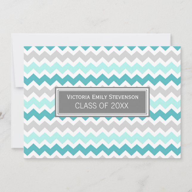 Custom Graduation Party Invitation Teal Chevron (Front)